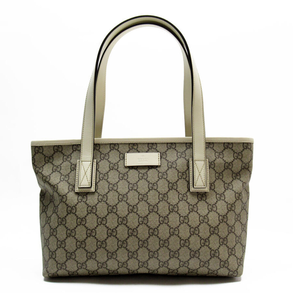 Gucci Tote GG Supreme Leather Shoulder Bag Beige White